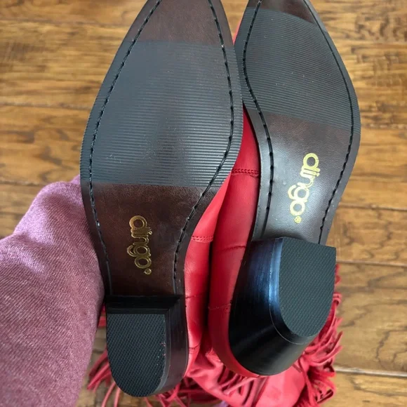 NWT Vintage 1980s Dingo Red Leather Boots with Fringe Women's US Size 7.5 - Picture 6 of 7